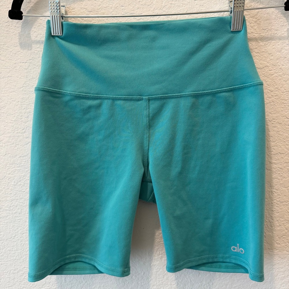 Alo Yoga High-Waist Airbrush Biker Shorts Teal Turquoise Women Small RN87370